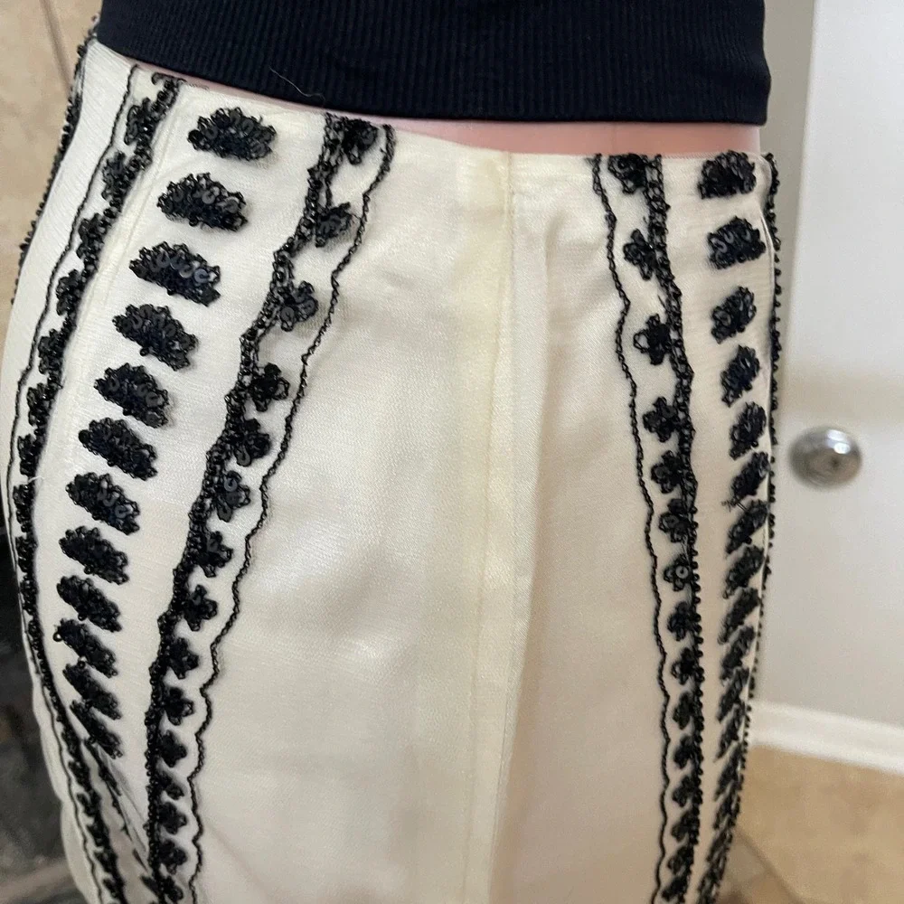 SHANI designer nylon Fairy‎ beaded cream black embroidery sequin ruffle skirt 10